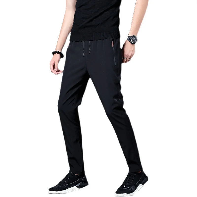 Pantalones casuales de seda de hielo de secado rápido para hombre de verano, pantalones ajustados de seda de hielo de versión coreana, pantalones deportivos de tubo recto de secado rápido p 