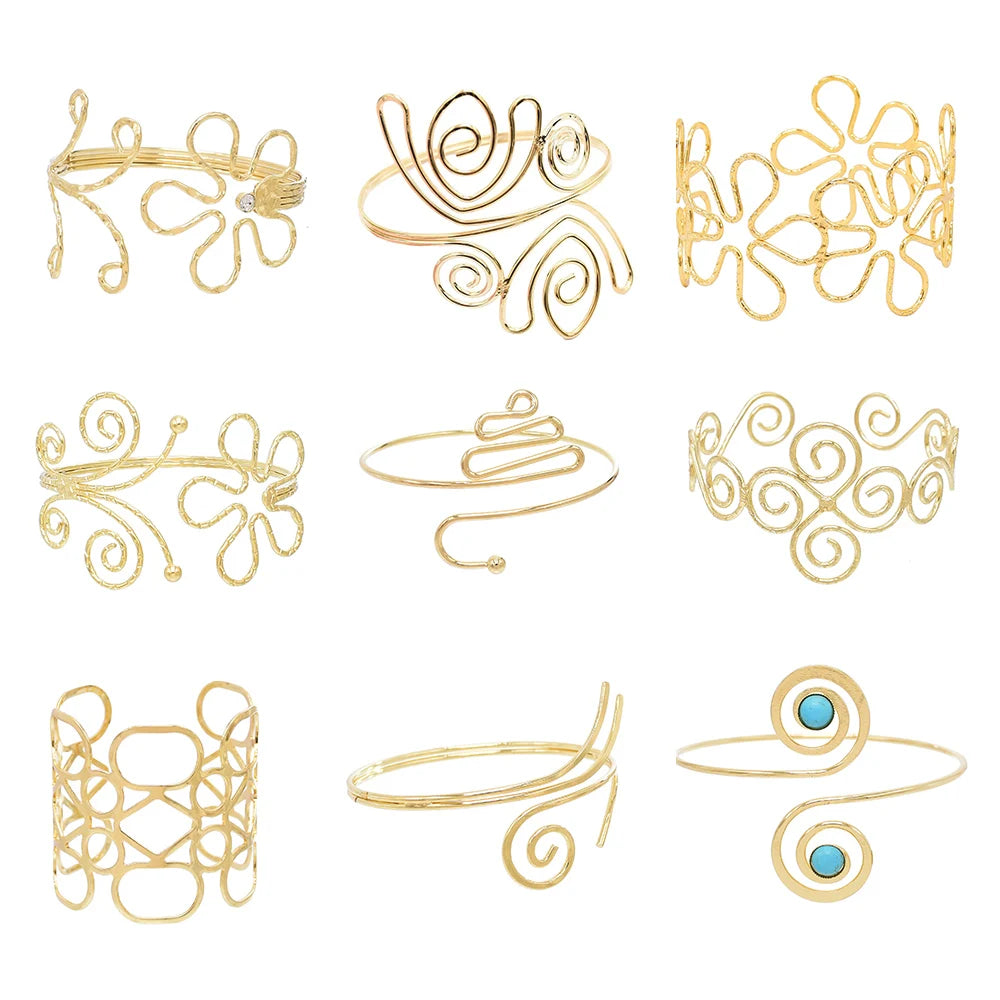 Gold Color Simple Line Butterfly Flower Open Bangles For Women Swirl Charm Armlet Greek Goddess Upper Arm Cuff Bracelet Jewelry