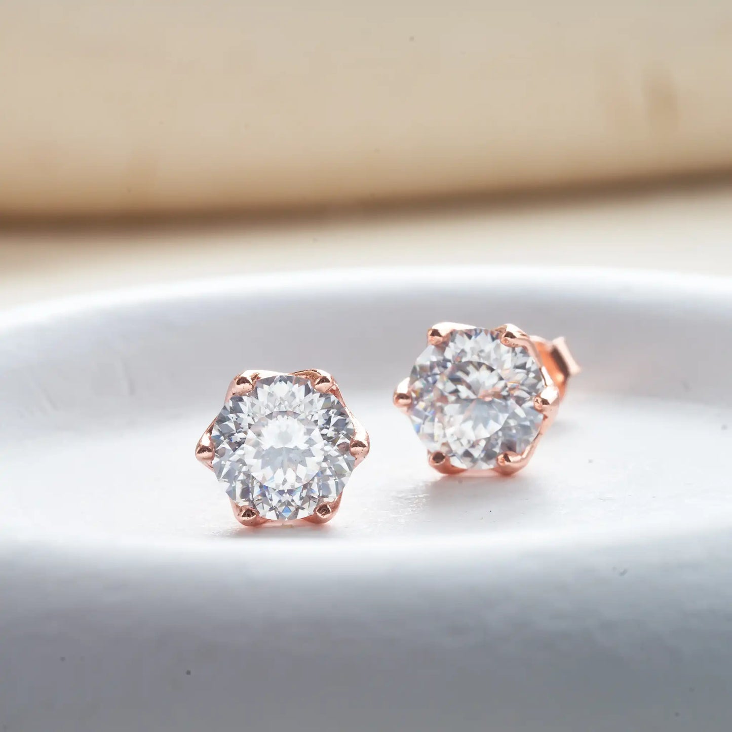 5/6.5/8mm Round 100 Face Cut Moissanite Stud Earrings For Women S925 Sterling Silver Rose Gold Plated Wedding Ear Fine Jewelry