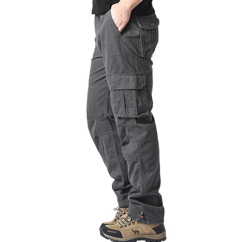 Monos holgados con bolsillos grandes para hombre, pantalones tácticos para correr deportes al aire libre, cintura elástica, pantalones de trabajo informales de algodón puro 