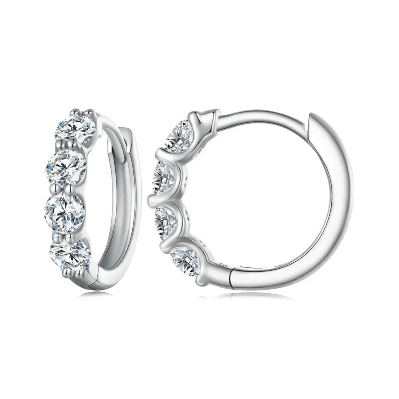 Bamoer U Moissanite Earrings 925 Sterling Silver Ear Buckle Sparking Round Hoop Wedding Jewelry Gift Original for Women D Color