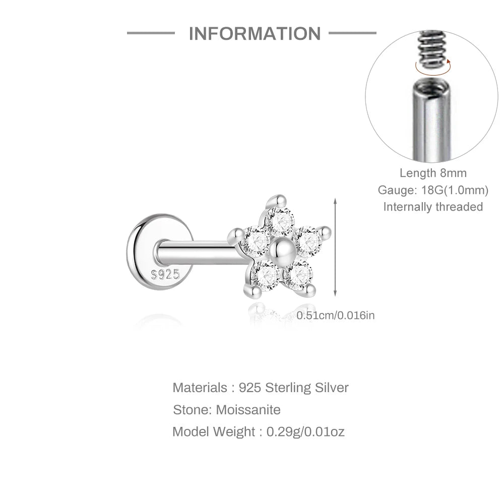 AIDE 925 Sterling Silver 1PC Mini Moissanite Four-Claw Screw Stud Earrings Casual Design DIY INS Ear Studs For Lady Jewelry