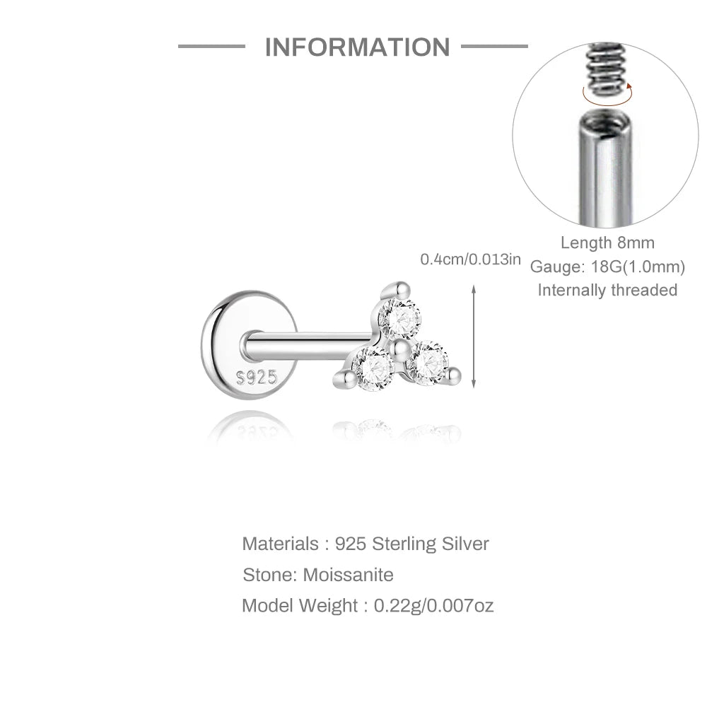 AIDE 925 Sterling Silver 1PC Mini Moissanite Four-Claw Screw Stud Earrings Casual Design DIY INS Ear Studs For Lady Jewelry
