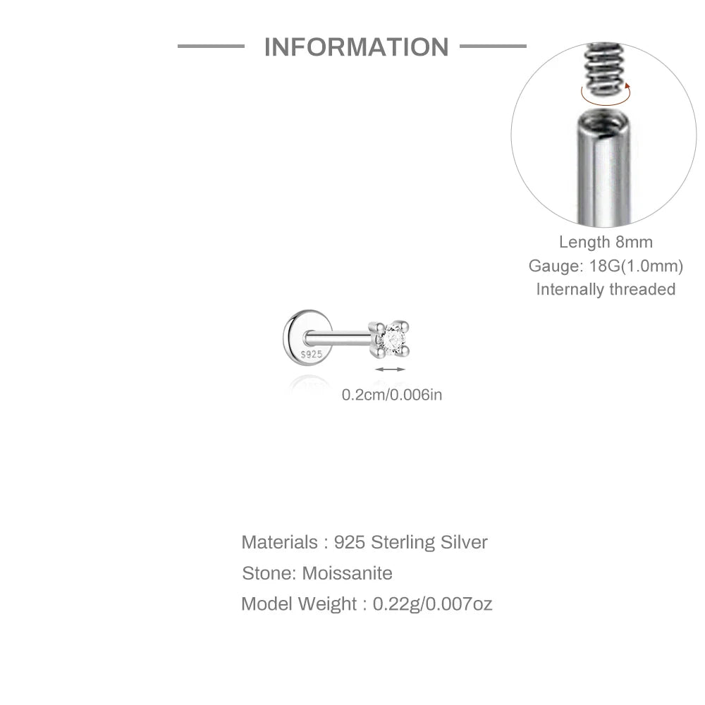AIDE 925 Sterling Silver 1PC Mini Moissanite Four-Claw Screw Stud Earrings Casual Design DIY INS Ear Studs For Lady Jewelry