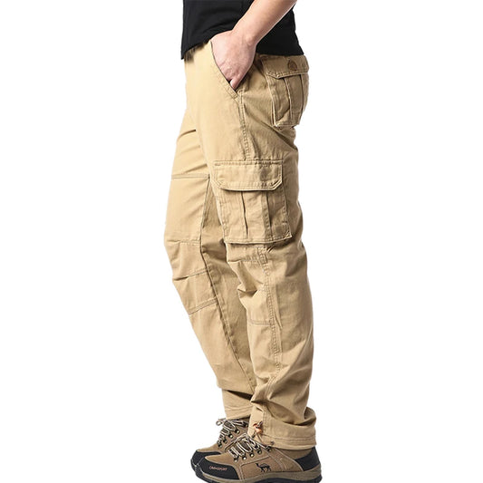 Monos holgados con bolsillos grandes para hombre, pantalones tácticos para correr deportes al aire libre, cintura elástica, pantalones de trabajo informales de algodón puro 