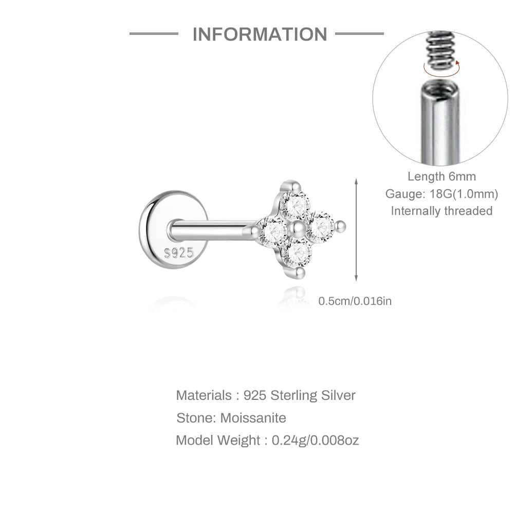 AIDE 925 Sterling Silver 1PC Mini Moissanite Four-Claw Screw Stud Earrings Casual Design DIY INS Ear Studs For Lady Jewelry
