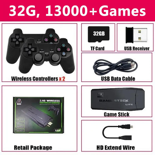 Consola de videojuegos con más de 20 000 juegos integrados, reproductor de juegos portátil retro, 64 GB, 4K, TV, mando inalámbrico de 2,4 GB 