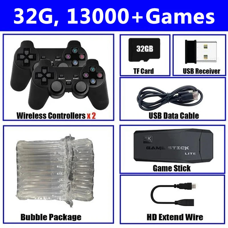 Consola de videojuegos con más de 20 000 juegos integrados, reproductor de juegos portátil retro, 64 GB, 4K, TV, mando inalámbrico de 2,4 GB 
