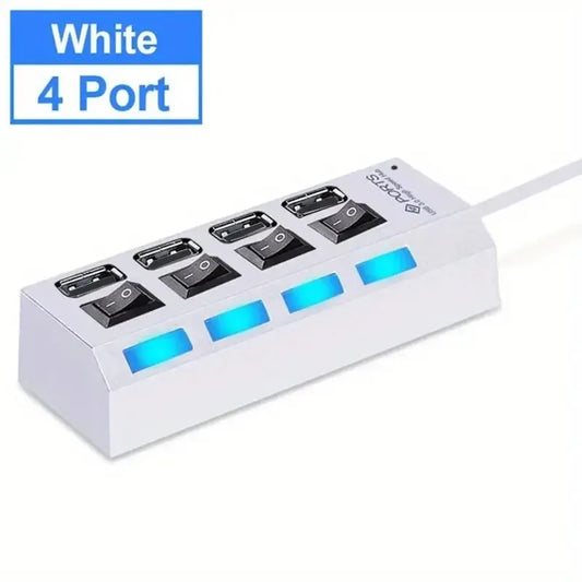 Adaptador HUB USB 2.0 de alta velocidad de 4/7 puertos, expansor, divisor USB múltiple, extensor múltiple con interruptor de lámpara LED para PC y portátil. 