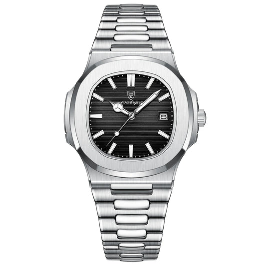 POEDAGAR Square Luxury Men Wristwatch Waterproof Luminous Date Stainless Steel Male Clock Business Sports Quartz Watches For Men