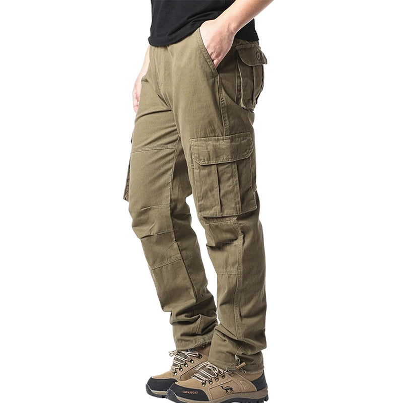 Monos holgados con bolsillos grandes para hombre, pantalones tácticos para correr deportes al aire libre, cintura elástica, pantalones de trabajo informales de algodón puro 