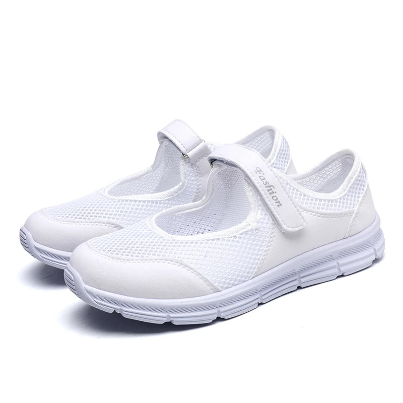 Zapatos de mujer, zapatos vulcanizados transpirables, zapatillas blancas, zapatillas de mujer, zapatos casuales de malla transpirable a la moda para caminar, zapatos de trabajo para mujer. 