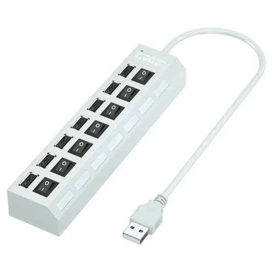Adaptador HUB USB 2.0 de alta velocidad de 4/7 puertos, expansor, divisor USB múltiple, extensor múltiple con interruptor de lámpara LED para PC y portátil. 