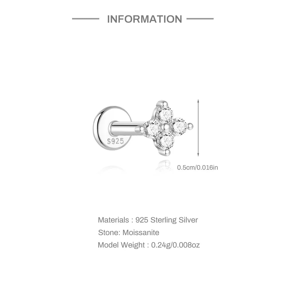 AIDE 925 Sterling Silver 1PC Mini Moissanite Four-Claw Screw Stud Earrings Casual Design DIY INS Ear Studs For Lady Jewelry
