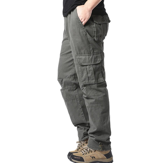 Monos holgados con bolsillos grandes para hombre, pantalones tácticos para correr deportes al aire libre, cintura elástica, pantalones de trabajo informales de algodón puro 