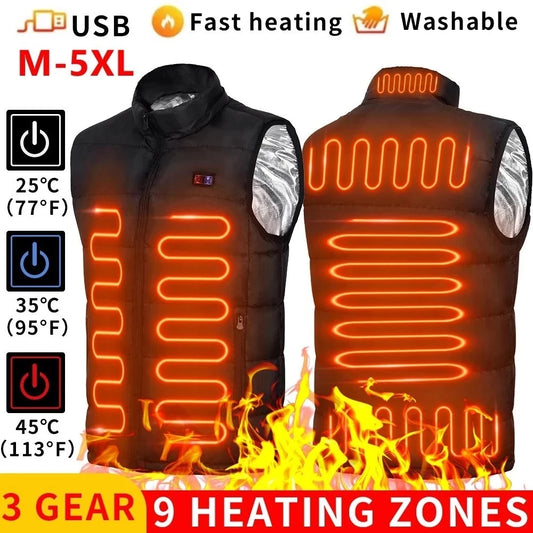 Chaleco calefactable de 9 zonas, chaqueta eléctrica calefactable para hombre y mujer, ropa deportiva, abrigo calefactable de grafeno, chaqueta calefactable USB para camping. 