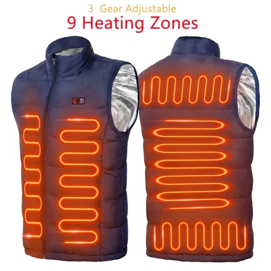 Chaleco calefactable de 9 zonas, chaqueta eléctrica calefactable para hombre y mujer, ropa deportiva, abrigo calefactable de grafeno, chaqueta calefactable USB para camping. 