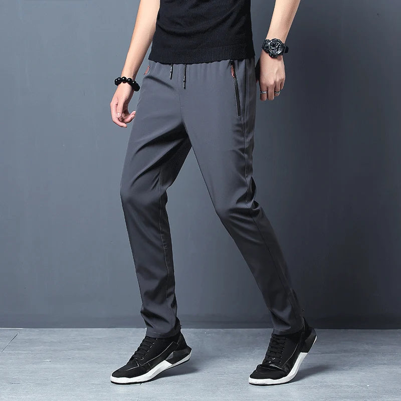 Pantalones casuales de seda de hielo de secado rápido para hombre de verano, pantalones ajustados de seda de hielo de versión coreana, pantalones deportivos de tubo recto de secado rápido p 