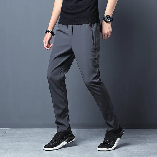 Pantalones casuales de seda de hielo de secado rápido para hombre de verano, pantalones ajustados de seda de hielo de versión coreana, pantalones deportivos de tubo recto de secado rápido p 