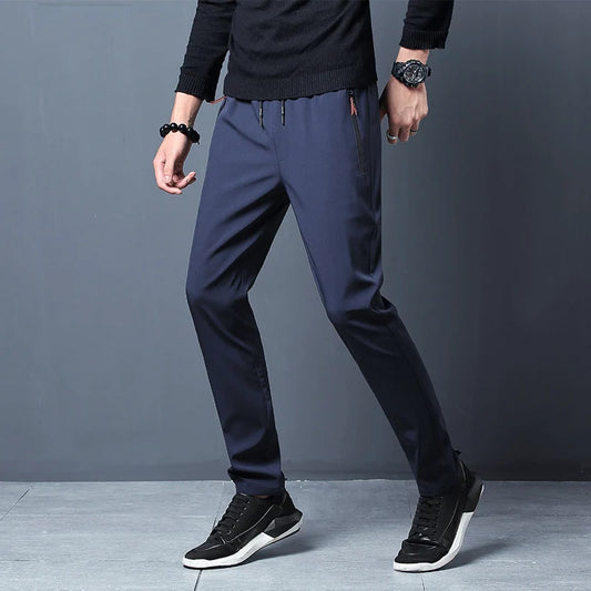 Pantalones casuales de seda de hielo de secado rápido para hombre de verano, pantalones ajustados de seda de hielo de versión coreana, pantalones deportivos de tubo recto de secado rápido p 