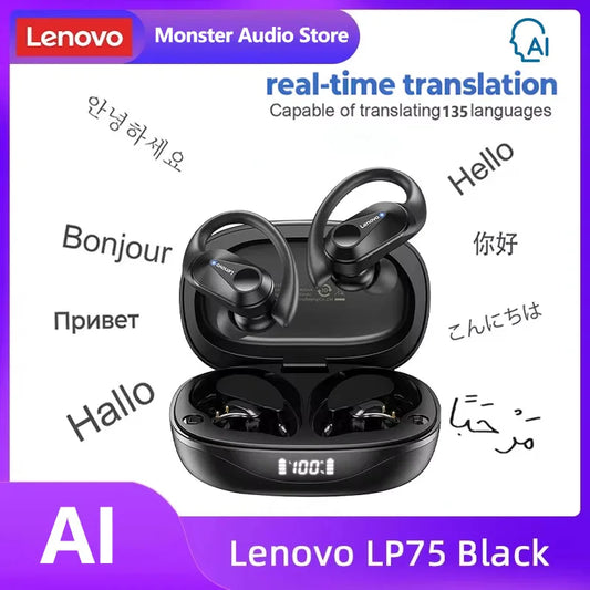 Auriculares originales Lenovo LP75 TWS Bluetooth V5.3, inalámbricos, con pantalla digital LED, reducción de ruido, resistentes al agua, nuevos. 