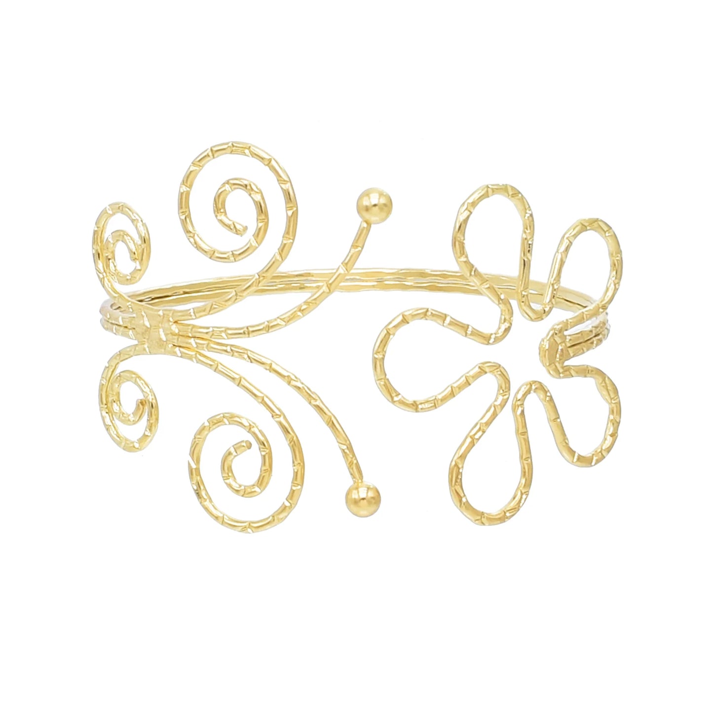 Gold Color Simple Line Butterfly Flower Open Bangles For Women Swirl Charm Armlet Greek Goddess Upper Arm Cuff Bracelet Jewelry