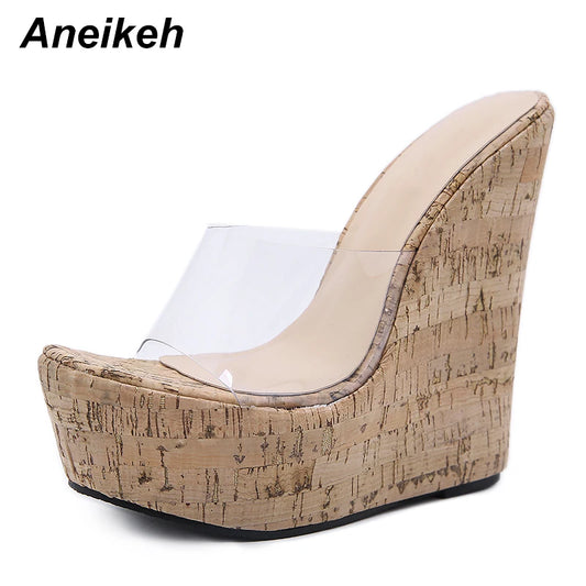 Sandalias de plataforma con cuña transparente de PVC Aneikeh, tacón alto, moda de verano 2025, zapatillas de mujer, zapatos de playa de suela gruesa para mujer 