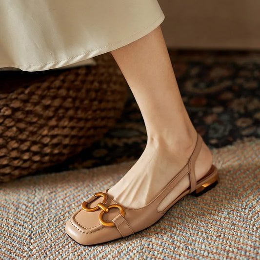 Sandalias retro para mujer, zapatos de tacón bajo a la moda, zapatos de oficina de gamuza con tiras traseras, sandalias planas elegantes de alta calidad para mujer 