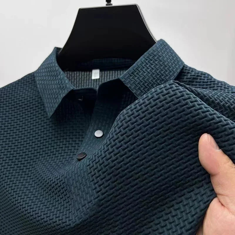 Nueva camisa POLO informal de negocios de manga corta con estampado de hueso y flores de color liso para hombre, a la moda, transpirable, cómoda y versátil para verano. 