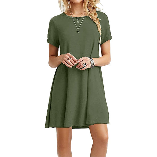 Vestido informal de manga corta para mujer, estilo vintage, con cuello redondo, estampado, holgado, minivestido elegante y sencillo, estilo urbano, vestido de verano 