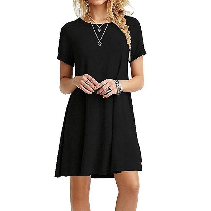 Vestido informal de manga corta para mujer, estilo vintage, con cuello redondo, estampado, holgado, minivestido elegante y sencillo, estilo urbano, vestido de verano 