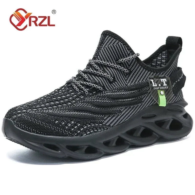 YRZL - Zapatillas deportivas negras para correr para hombre, informales, de malla transpirable para exteriores, ligeras, con absorción de impactos, para tenis negros 