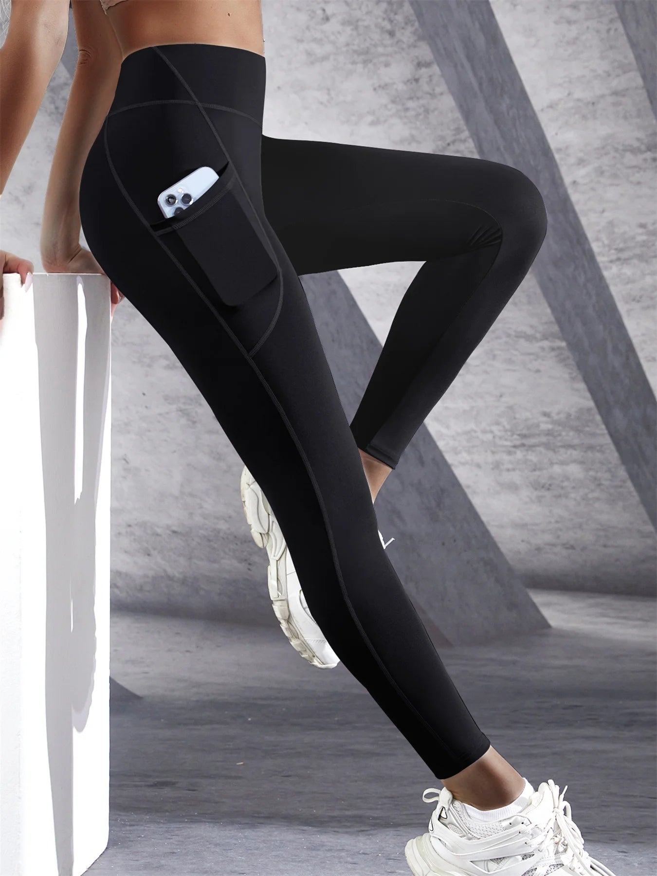 Leggings de cintura alta para mujer, pantalones de yoga elásticos, mallas con bolsillos, push up, ropa deportiva para correr, pantalones de color liso 