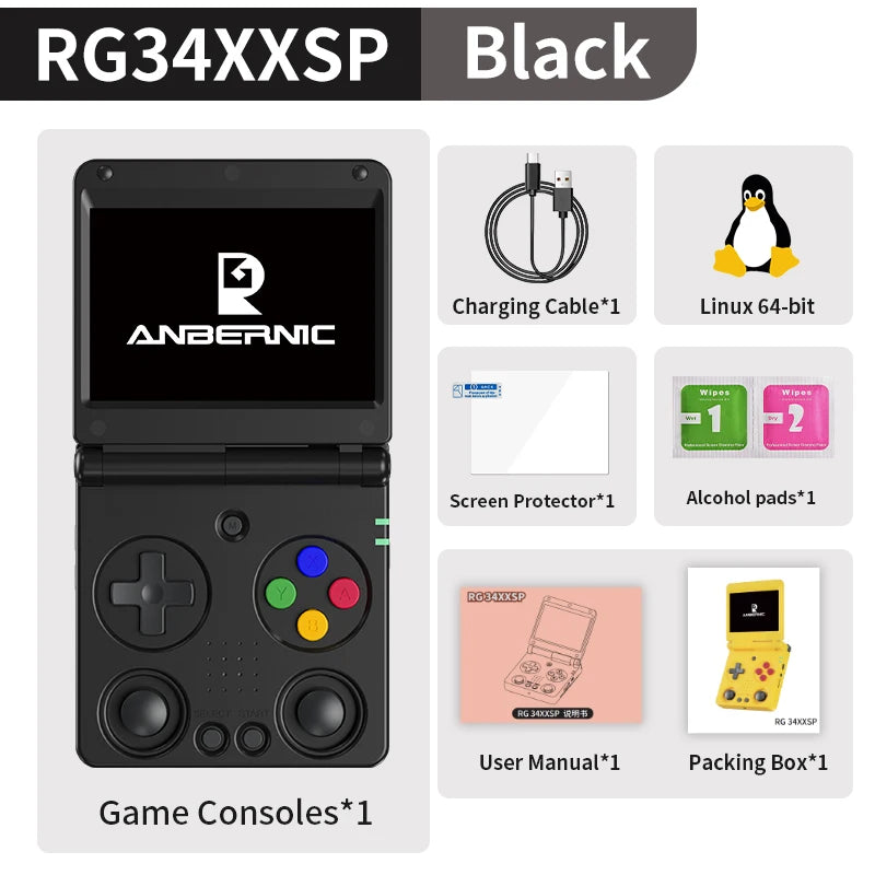 ANBERNIC RG34XXSP Flip Handheld Game Console 3.4'' IPS Screen Linux 64-bit 64G 5000+ Games Support WIFI HDMI TV Output Streaming