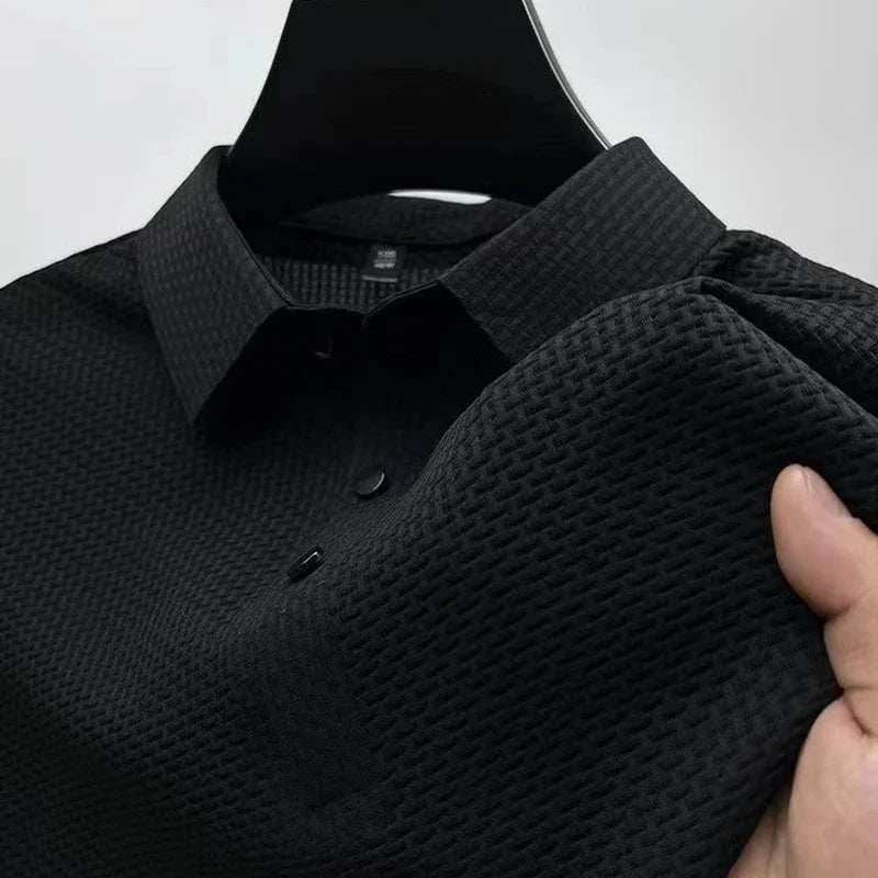 Nueva camisa POLO informal de negocios de manga corta con estampado de hueso y flores de color liso para hombre, a la moda, transpirable, cómoda y versátil para verano. 