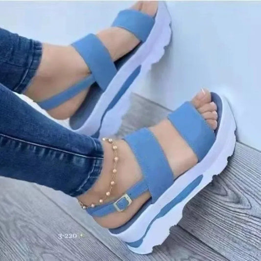 Sandalias de plataforma de verano 2024 para mujer, con hebilla y correa, punta abierta, suela gruesa, estilo punk, informales, planas, para playa 