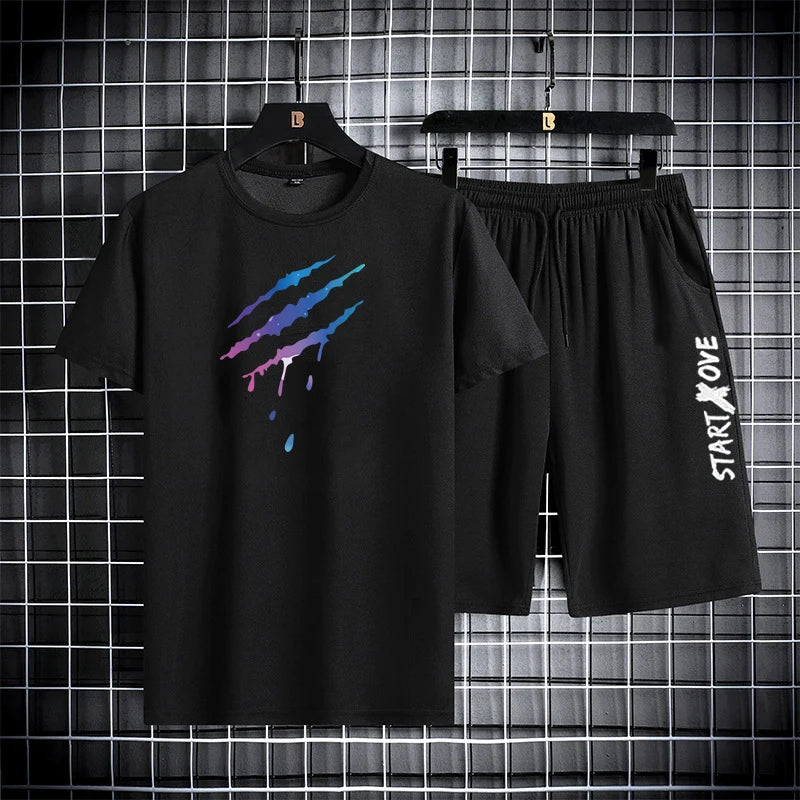 Trajes de moda para hombre, conjunto de pantalones cortos de verano para hombre, ropa de gimnasio, camiseta de manga corta para estudiante, conjunto de 2 piezas, chándales, ropa informal para hombre. 