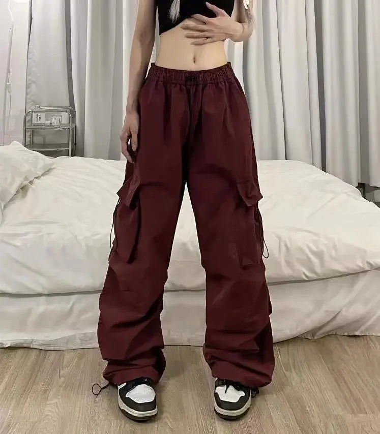 Pantalones cargo holgados de pierna recta y pierna ancha, estilo vintage, estilo casual, con bolsillos grandes, para mujer, de moda, 2024 