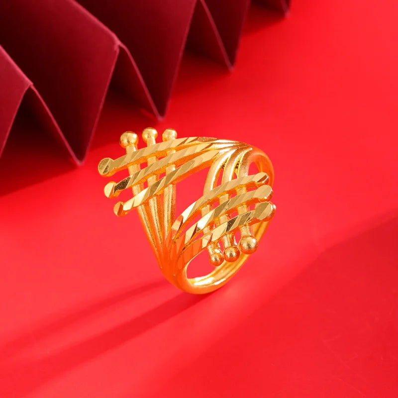 14 K Gold Color Hollow Exaggerated Rings for Women Birthday Wedding Engagement Pure Gold Color Rings Fine Jewelry Gifts