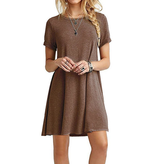 Vestido informal de manga corta para mujer, estilo vintage, con cuello redondo, estampado, holgado, minivestido elegante y sencillo, estilo urbano, vestido de verano 