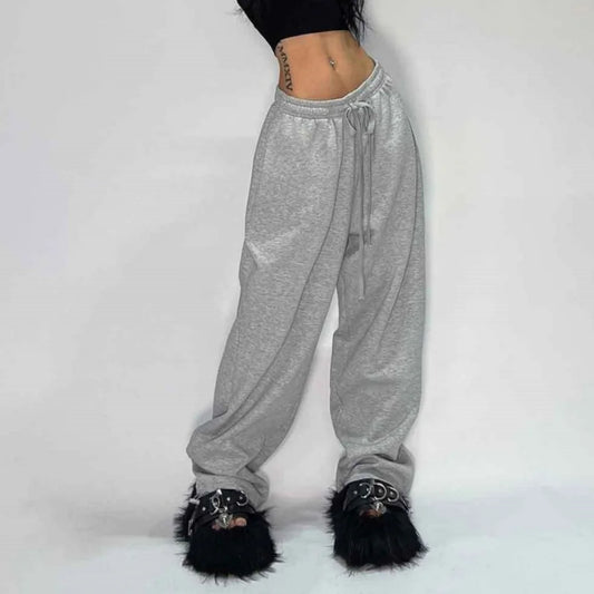 Pantalones holgados retro Y2K para mujer, pantalón de chándal informal con cintura elástica y bolsillos, estilo vintage, de pierna ancha y gran tamaño 