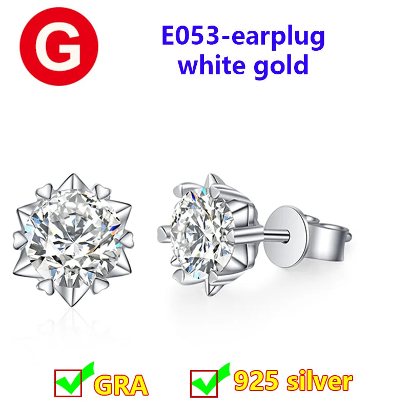 Premium 0.5ct-2ct Moissanite Earring For Women Classic Original 925 Sterling Silver Jewelry Moissanite Diamond Stud Earring