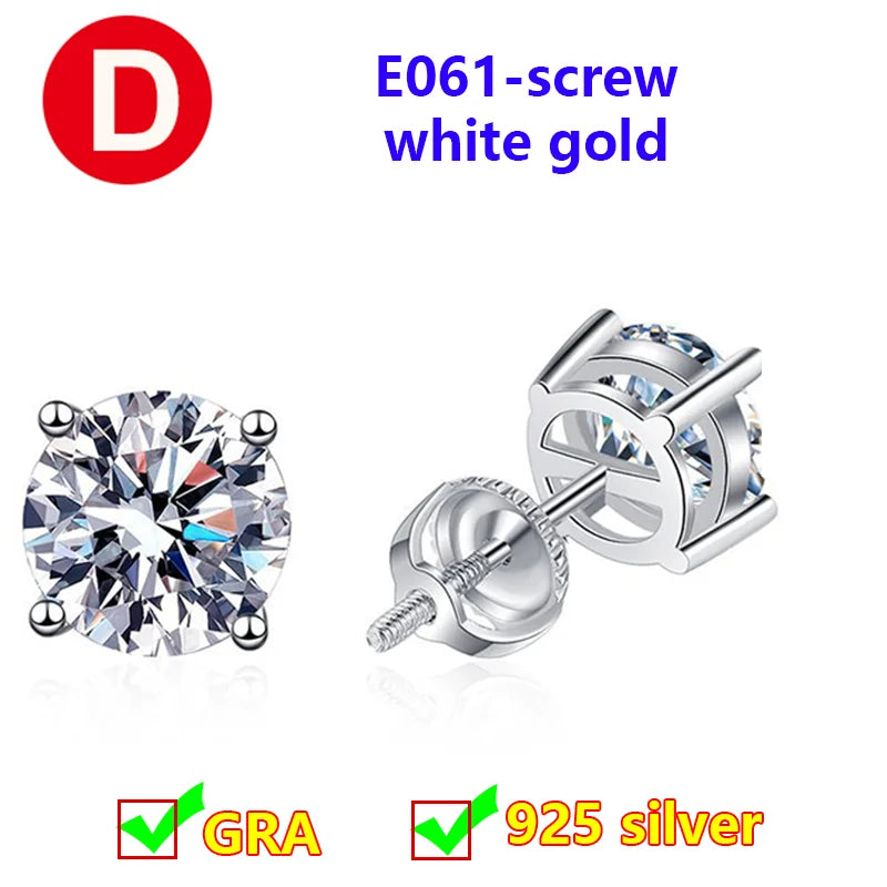 Premium 0.5ct-2ct Moissanite Earring For Women Classic Original 925 Sterling Silver Jewelry Moissanite Diamond Stud Earring