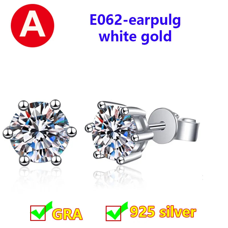 Premium 0.5ct-2ct Moissanite Earring For Women Classic Original 925 Sterling Silver Jewelry Moissanite Diamond Stud Earring