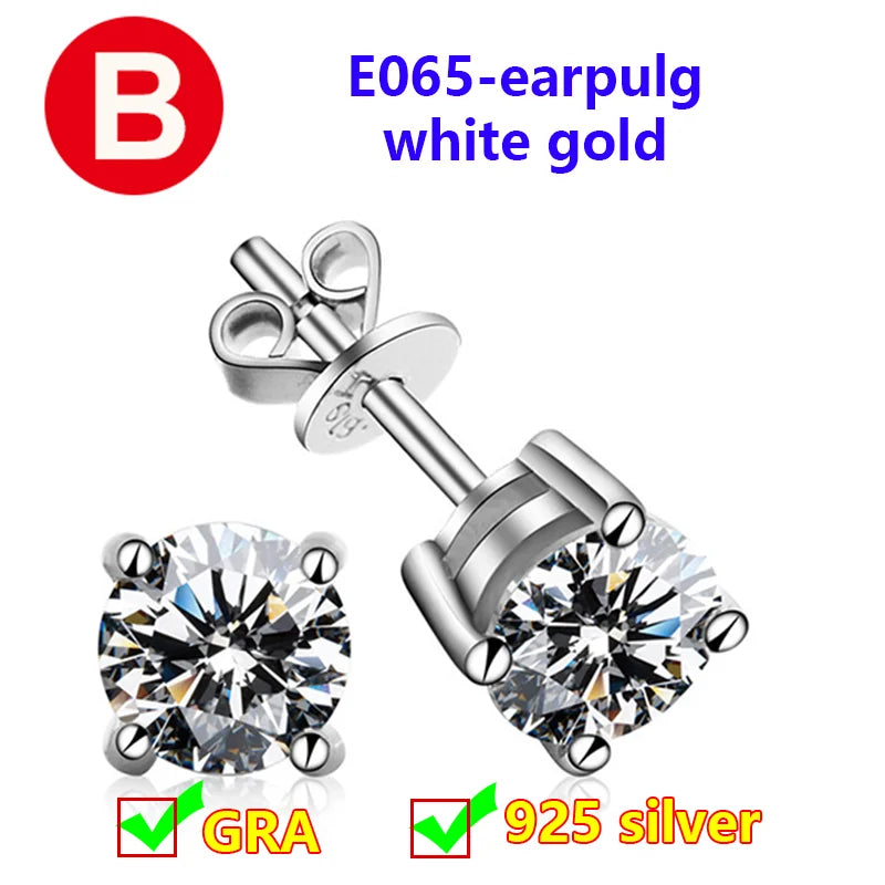 Premium 0.5ct-2ct Moissanite Earring For Women Classic Original 925 Sterling Silver Jewelry Moissanite Diamond Stud Earring