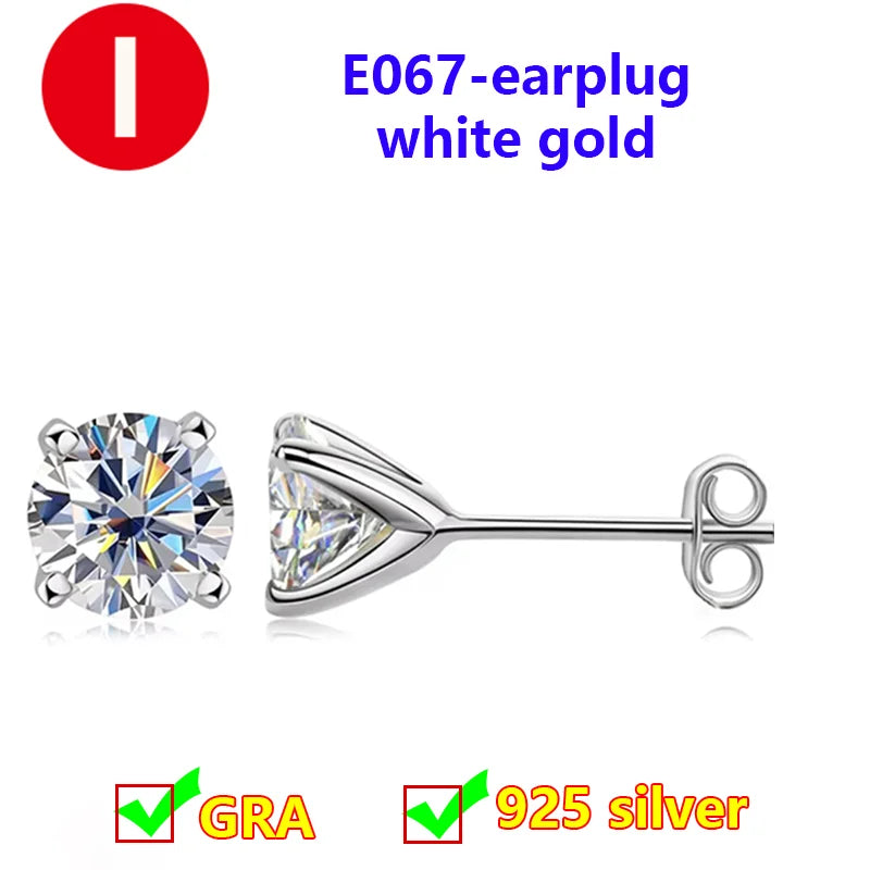 Premium 0.5ct-2ct Moissanite Earring For Women Classic Original 925 Sterling Silver Jewelry Moissanite Diamond Stud Earring