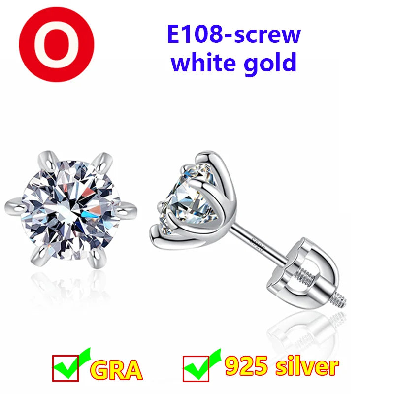 Premium 0.5ct-2ct Moissanite Earring For Women Classic Original 925 Sterling Silver Jewelry Moissanite Diamond Stud Earring