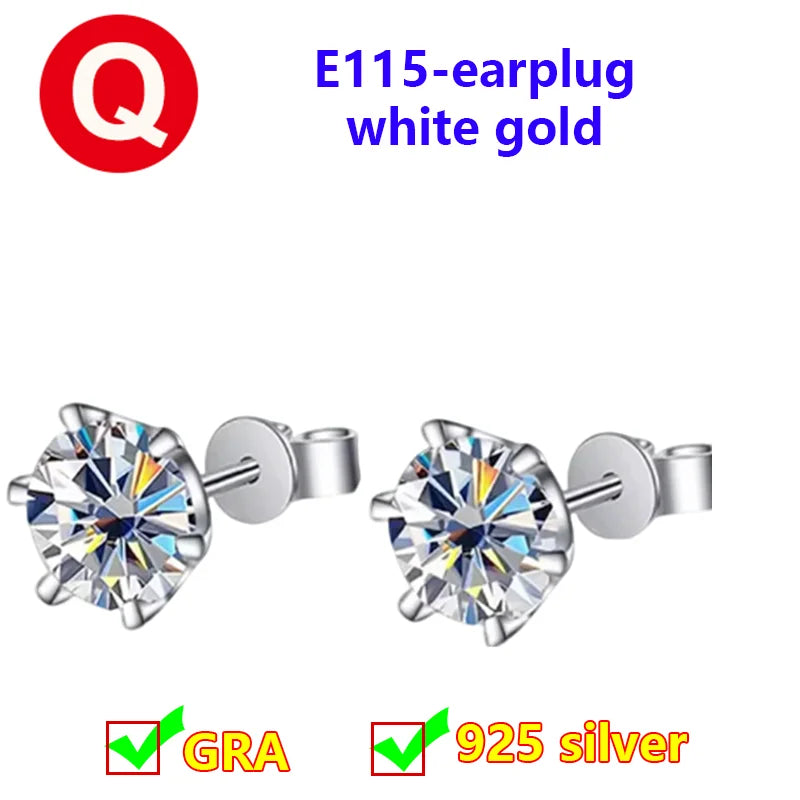 Premium 0.5ct-2ct Moissanite Earring For Women Classic Original 925 Sterling Silver Jewelry Moissanite Diamond Stud Earring