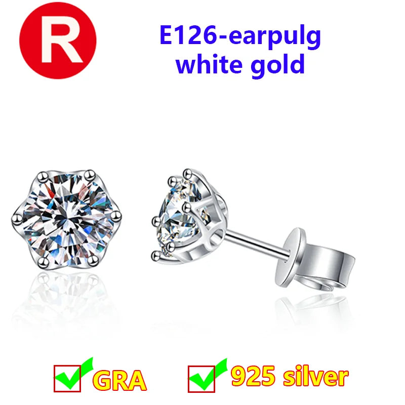 Premium 0.5ct-2ct Moissanite Earring For Women Classic Original 925 Sterling Silver Jewelry Moissanite Diamond Stud Earring