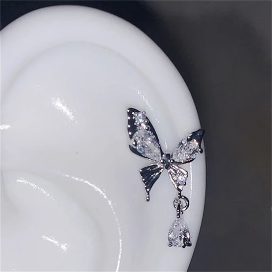 1pcs Silver Color Wing 316L Stainless Steel Ear Bone Nail for Women New Fashion Full of Rhinestone Earrings Accessories for Ear